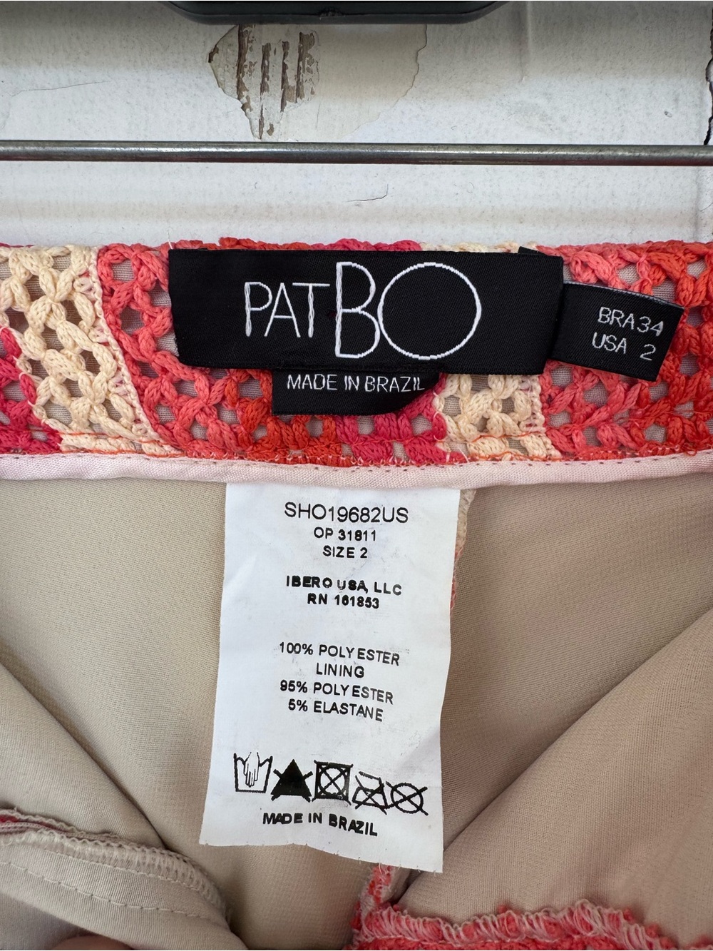 PatBO Striped Crochet Ruffle Hem Shorts Pink Orange Cream size 2 - Picture 7 of 9